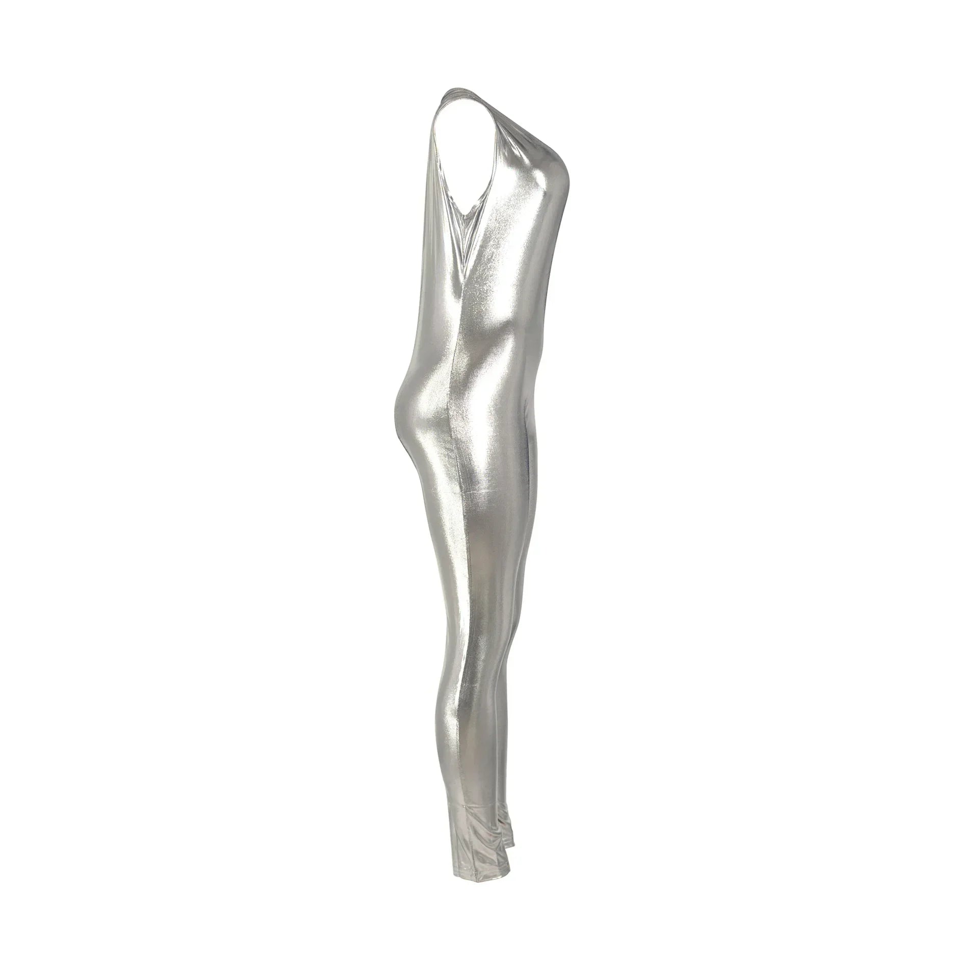 Elegant Shiny Metallic One Shoulder Sleeveless Jumpsuit Romper for Women Party Night Club Outfit