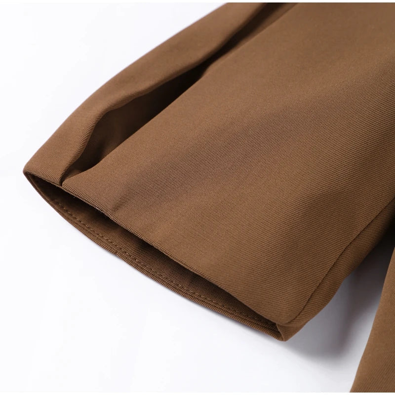 Casual Women Blazer Pants Suit with Slim Lapel Puff Sleeves and Wide Leg Trousers 2 Piece Outfit