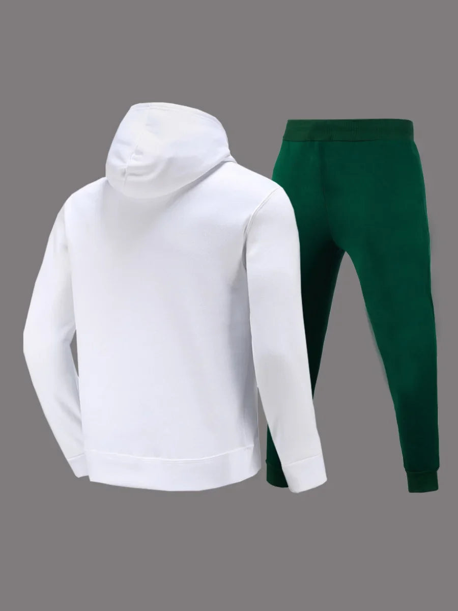 Kangaroo Pocket Hooded Tracksuit for Women - Casual Patchwork Long Sleeve Sweat Outfit