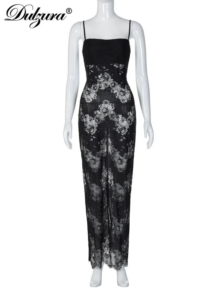 Backless Lace Up Patchwork Cami Maxi Dress Party Wear