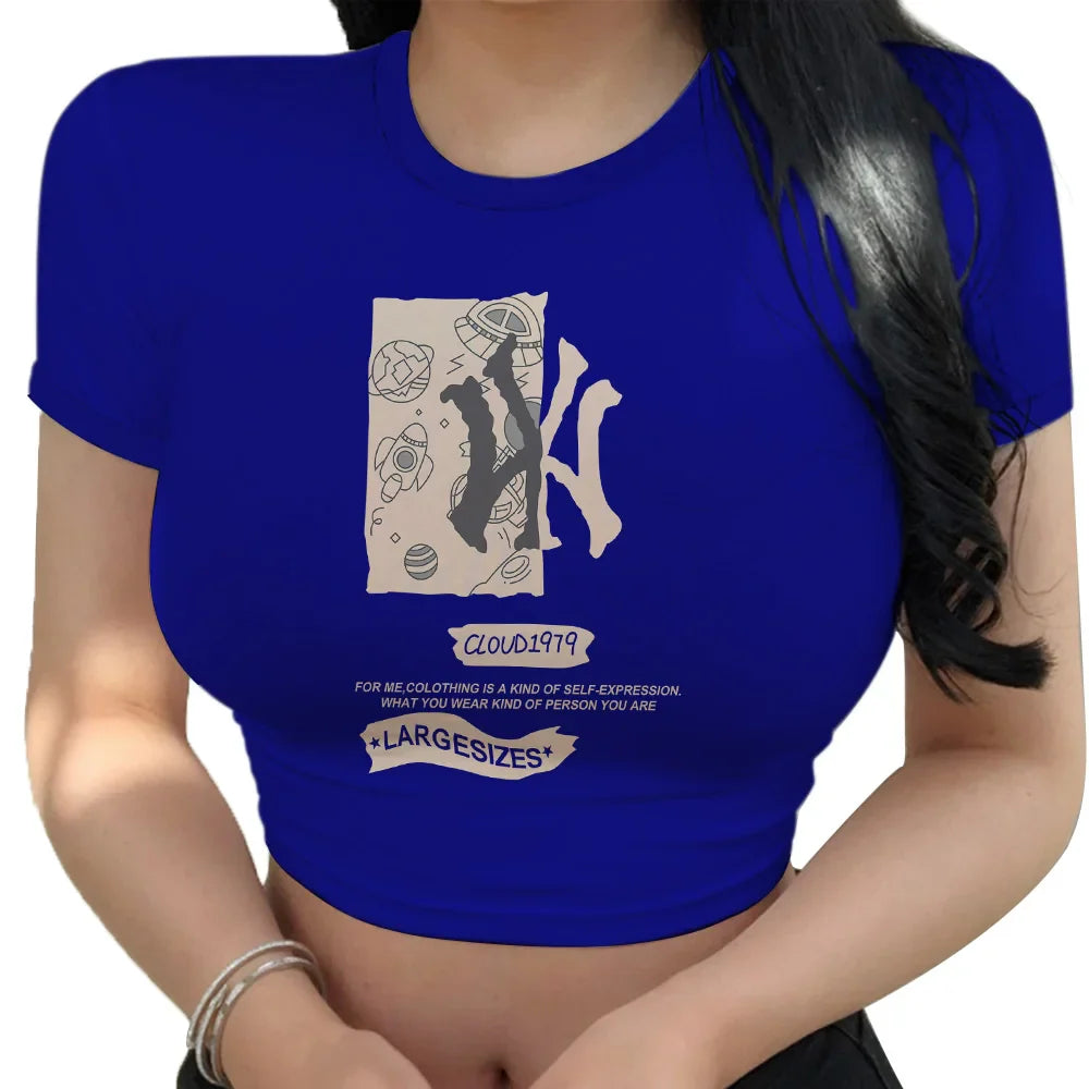 Girls Crop Top T Shirt for Women with Short Sleeves in Harajuku Streetwear Style Quick Dry Daily Tee