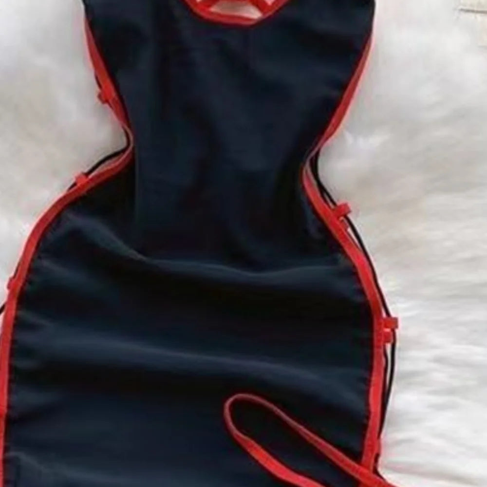 Slim Cheongsam Dress Sleeveless Hollow Out Tassel Nightwear