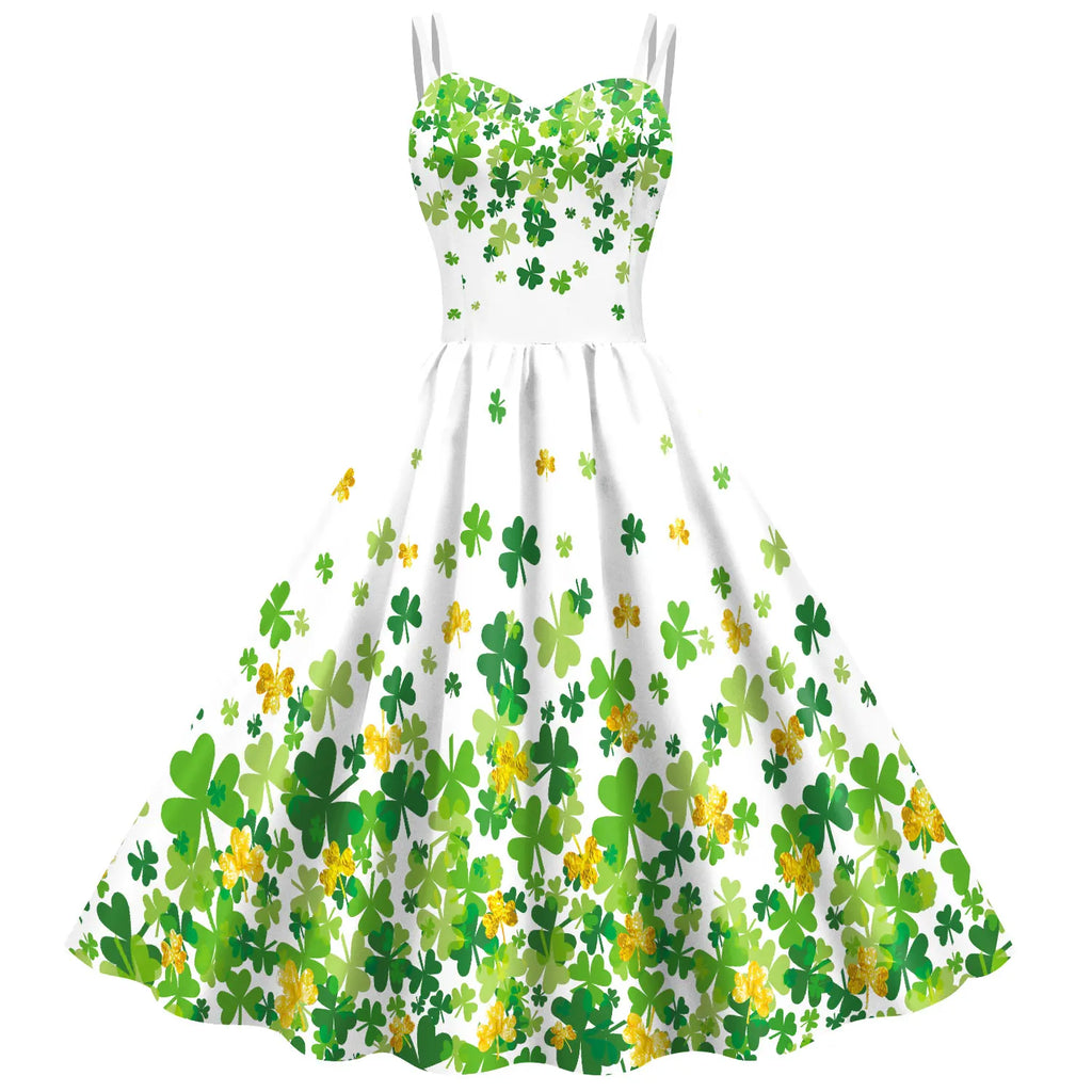 St Patrick's Day Shamrock Tie Dye Wrap Dress For Women