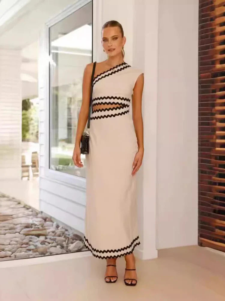 Elegant Lace Two Piece Dress With Diagonal Shoulder