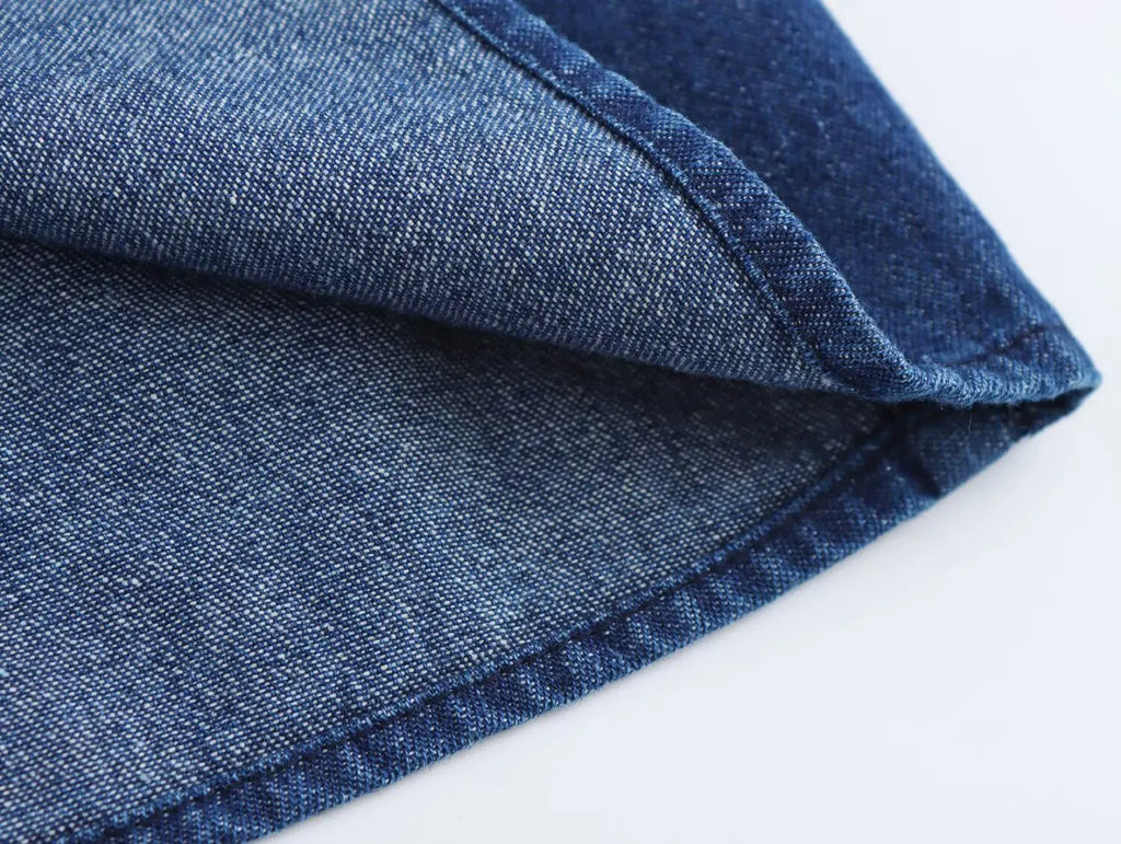 Denim Midi Dress With Pleats Backless Style High Waist