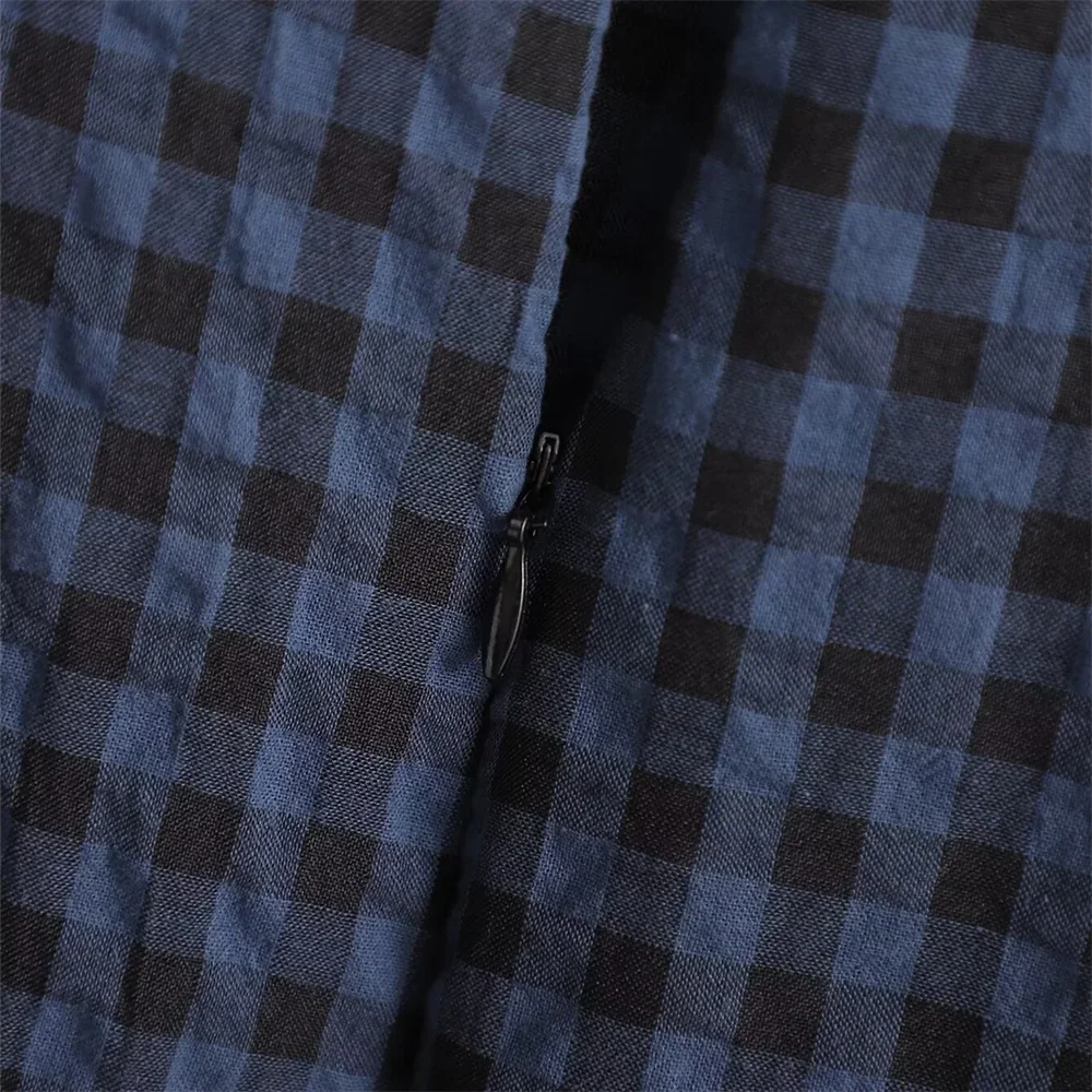 Women's Casual Plaid Bubble Sleeve Long Jumpsuit Versatile Fashionable Temperament Fit