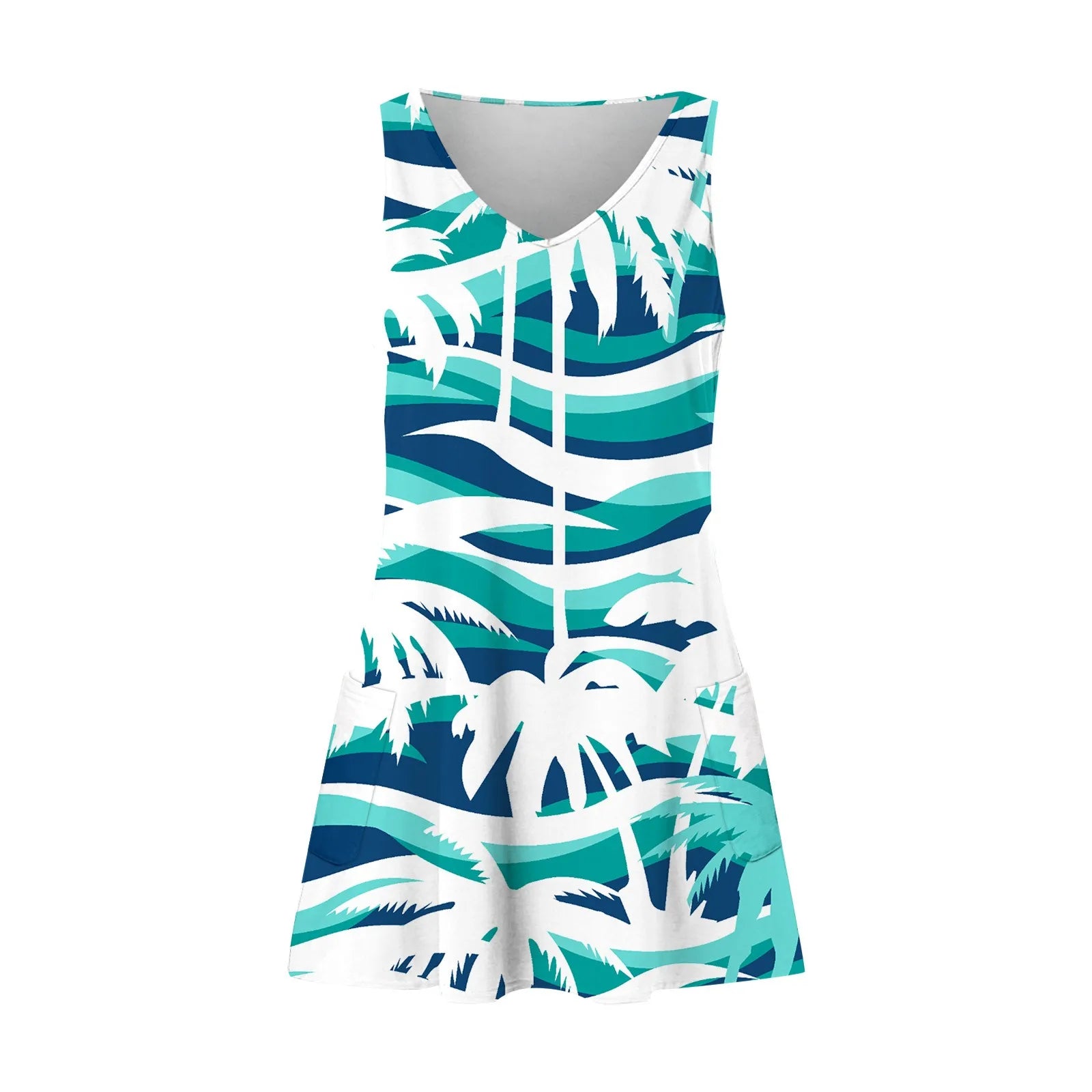 Boho Sundress With Pockets Summer Beach Dress V Neck