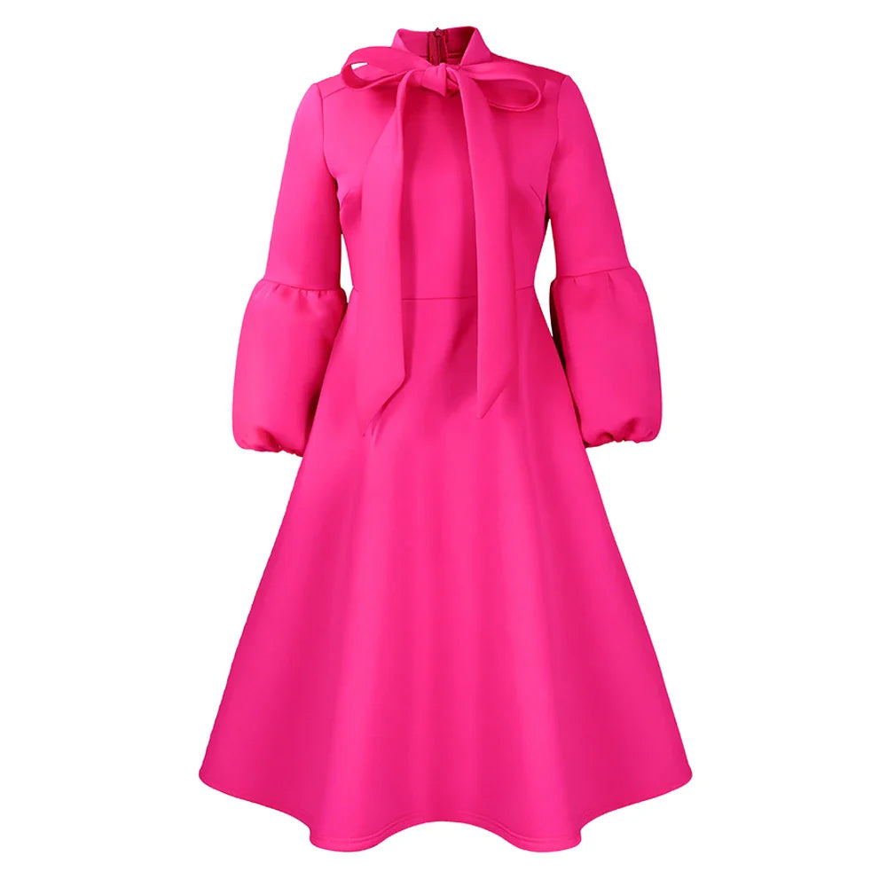 Elegant A Line Midi Dress With Bow Collar For Party