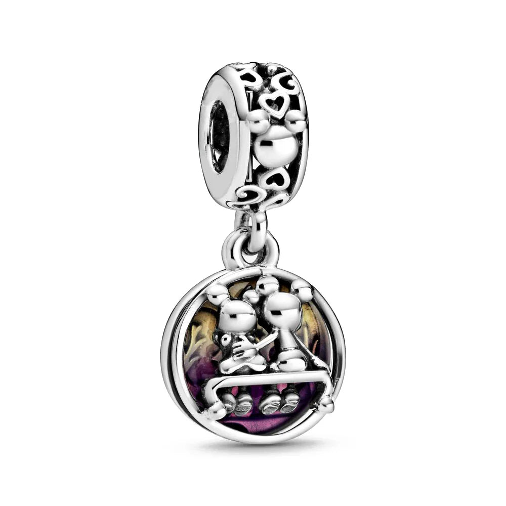 Disney 925 Sterling Silver DIY Charm Compatible With 3mm Bracelets Featuring Mickey Mouse Ferris Wheel And Suitcase Designs
