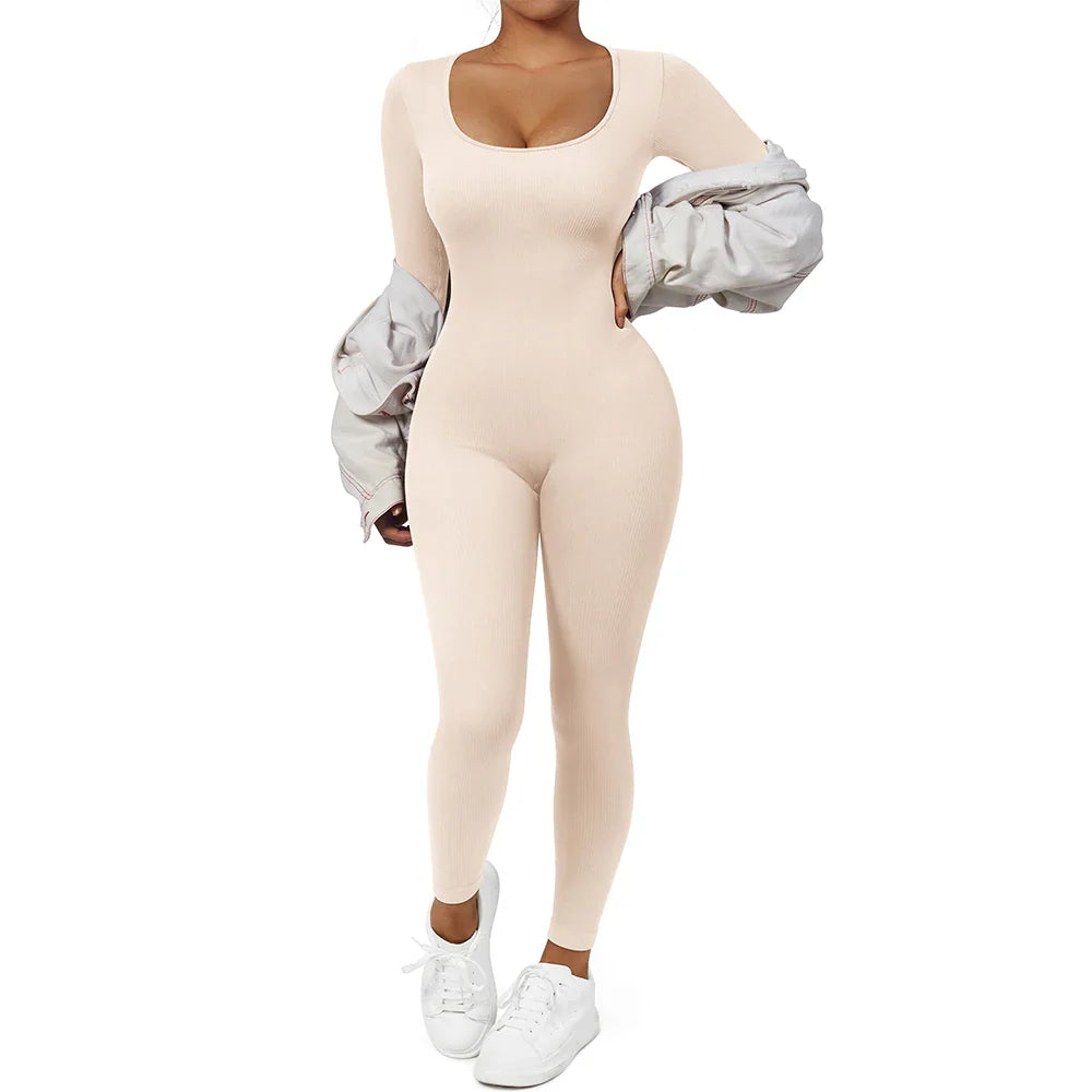 Bodycon Slim Fit Zipper Jumpsuit for Women Casual Brown Fitness Romper Streetwear Playsuit Overall