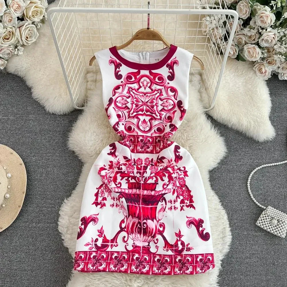 Floral Print Sleeveless Mini Dress for Summer Vacation