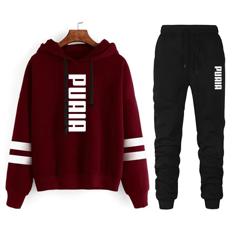 Autumn Winter Women's Hooded Sweatshirt and Jogging Set Lightweight Casual Sportswear with Stripe Detail Comfortable Daily Outdoor Activewear