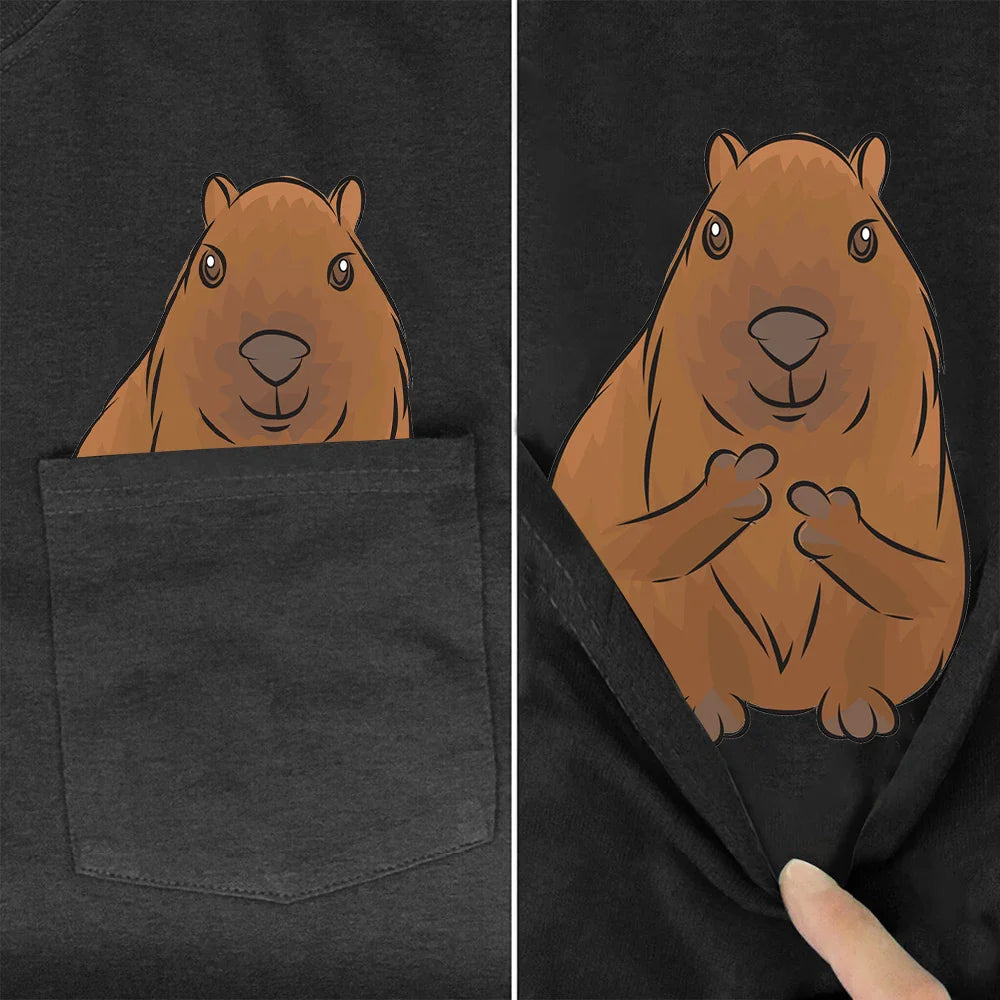 Funny Cotton Capybara T-Shirt with Double Middle Finger Print for Men and Women Short Sleeve Hip Hop Tops