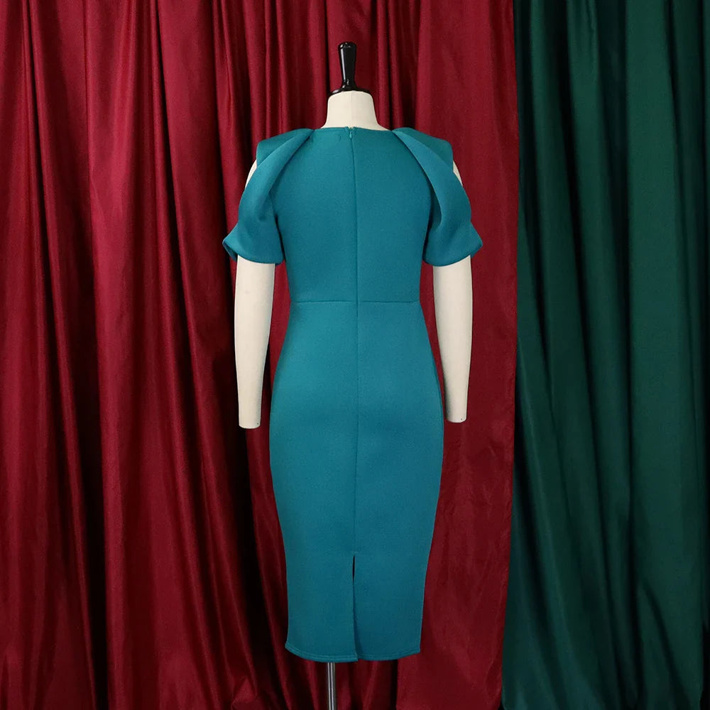 Elegant Cold Shoulder O Neck Dress For Women Mid Calf Party