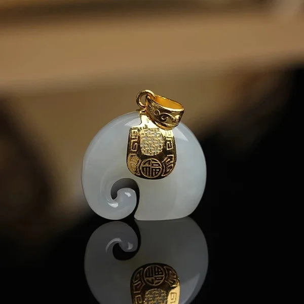 Natural Stone Jade Elephant Pendant Necklace with 18K Gold Plated Chain for Women Perfect for Birthdays and Anniversaries
