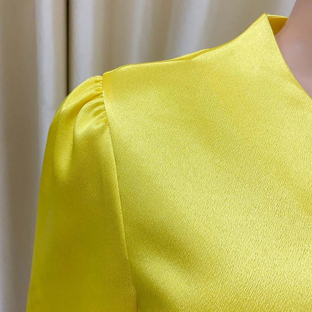 Elegant Satin V Neck Office Blouse for Women Full Sleeve Front Split Luxury Party and Dinner Shirt