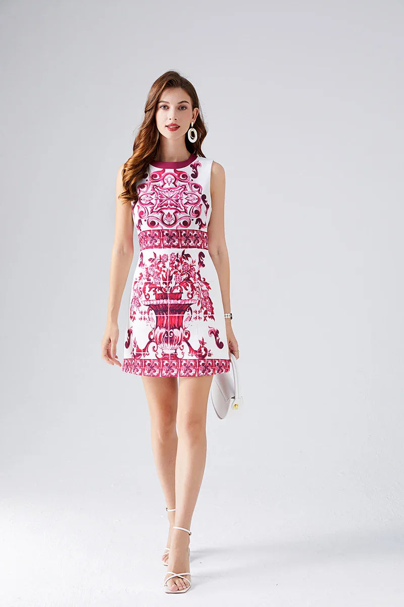 Floral Print Sleeveless Mini Dress for Summer Vacation