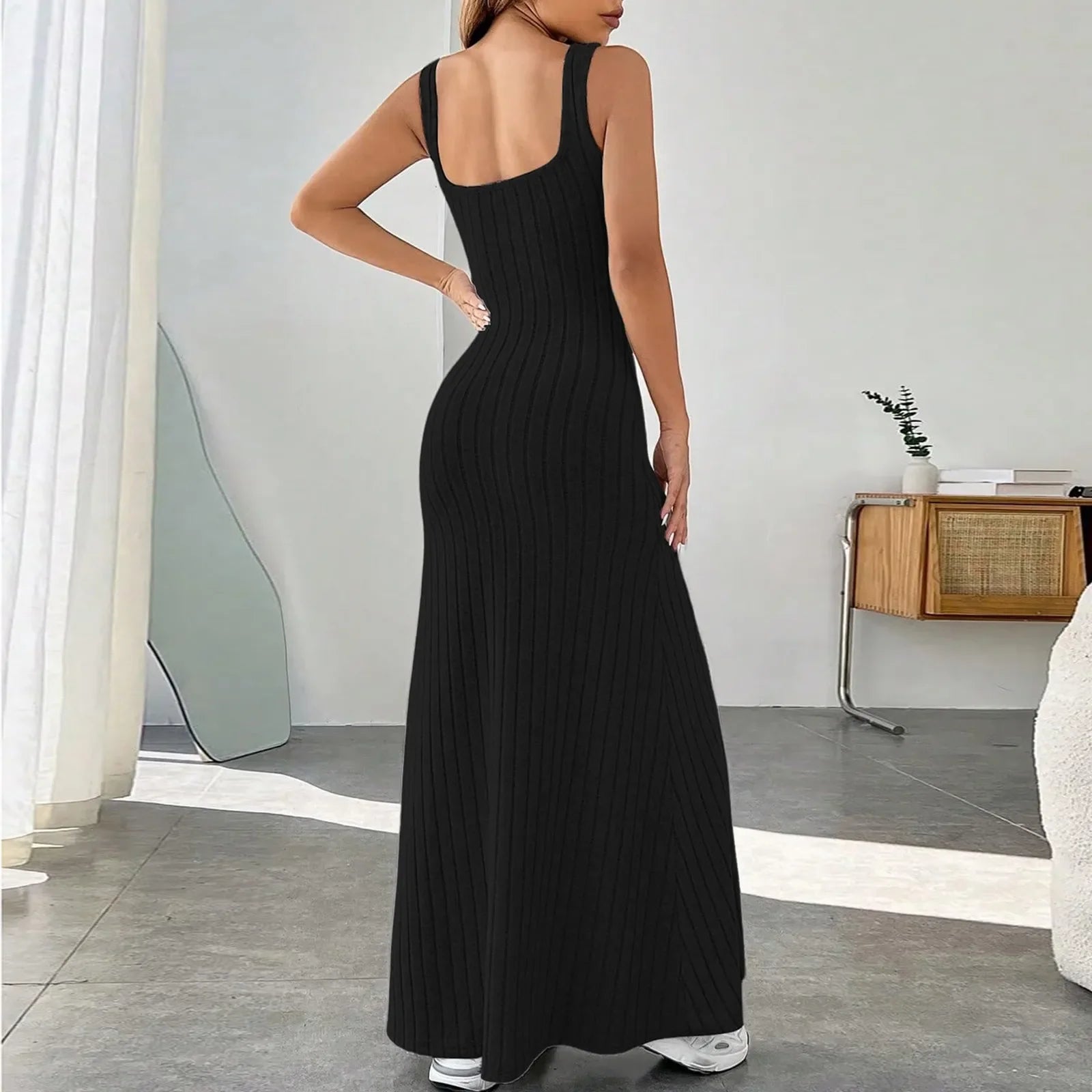 Floral Sundress For Women Pockets Square Neck Tank Dress