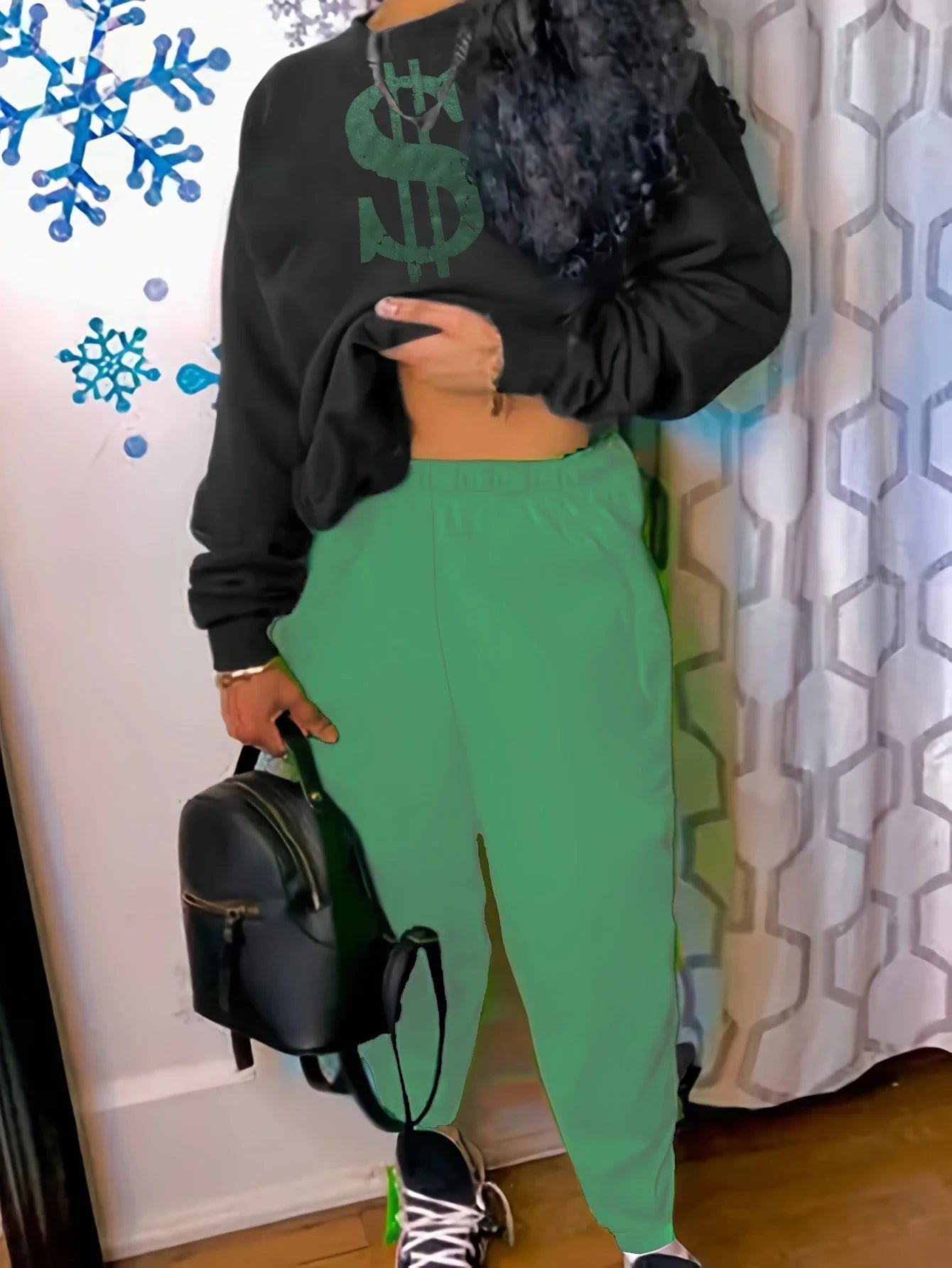 Elegant Women's Autumn Winter Two-Piece Pants Set with Stylish Print Casual Trousers Outfit