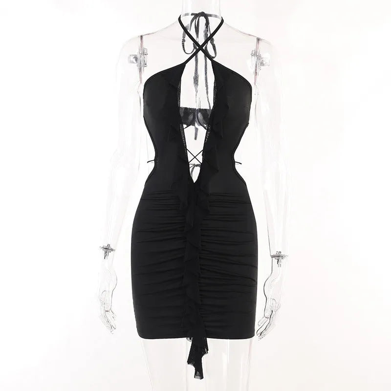 Backless Bodycon Dress Mini Sleeveless Black Hollow Out