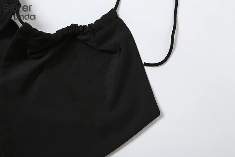 Junior Mid-Calf High Street Skirt Suit for Girls Solid Halter Neck with Slit Cleavage and Backless Design