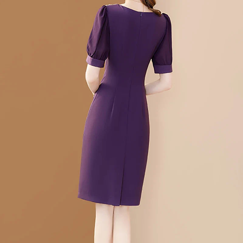 Purple Embroidered A Line Dress For Office And Party