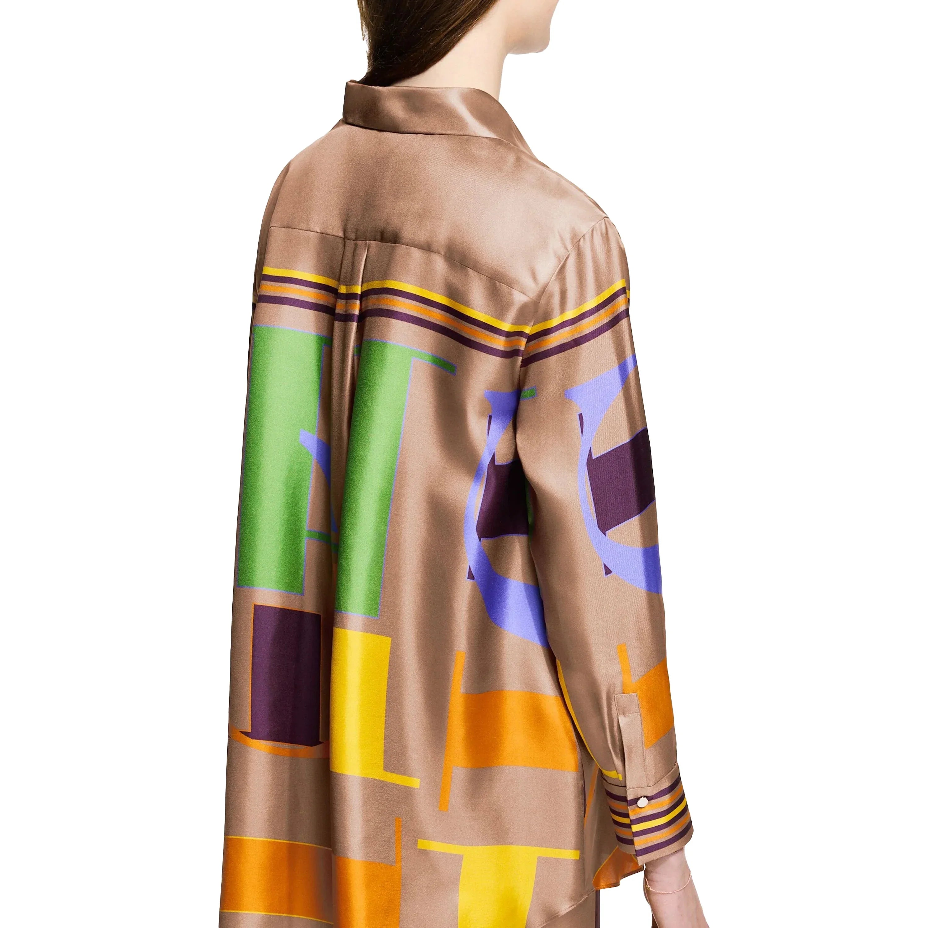 Loose Geometry Print Satin Two-Piece Set for Women with Wide Leg Trousers and Casual Tops