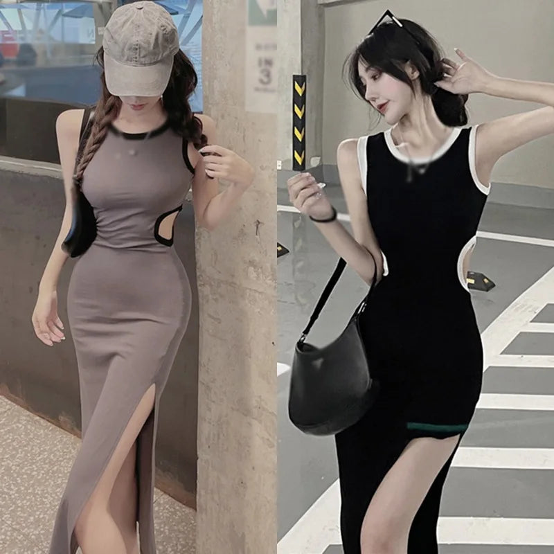 Sexy Sleeveless Bodycon Dress With Side Split O Neck