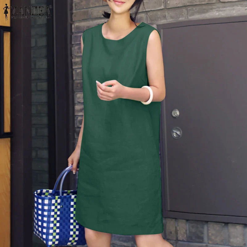 Casual Cotton Sundress For Women Sleeveless Summer Dress