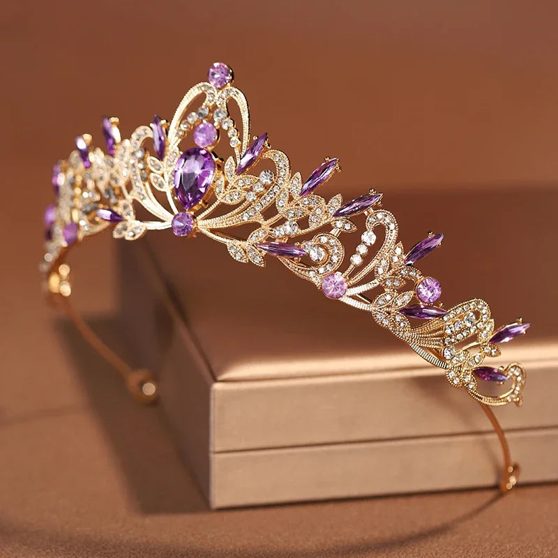 Purple Bridal Crown Tiara for Women Grand Party and Birthday Celebrations