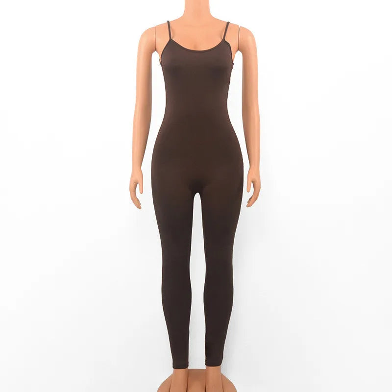 Women's Sleeveless Black Bodycon Jumpsuit Sexy Backless Slim Fit Casual Romper Streetwear Overall