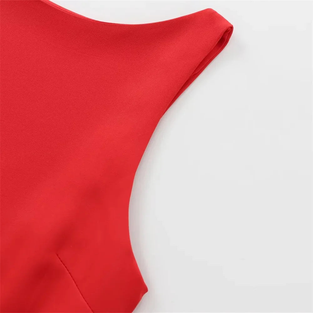 Sleeveless Camisole Dress With Layered Skirt For Autumn