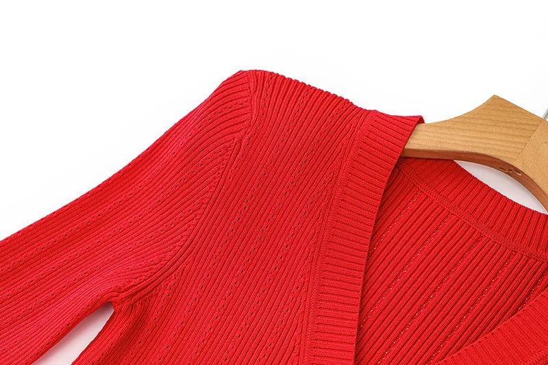 Knitted Long Sleeve V Neck Button Party Dress for Autumn