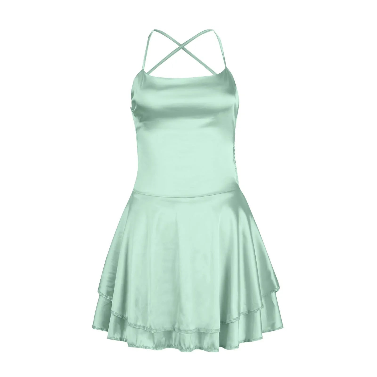 Backless Satin Party Dress With Cowl Neck Spaghetti Straps