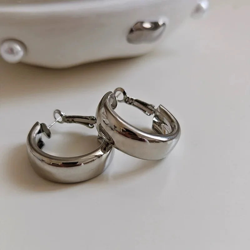 Gold Color Metallic Geometric Hoop Earrings for Women Personalized Irregular Design Party Jewelry