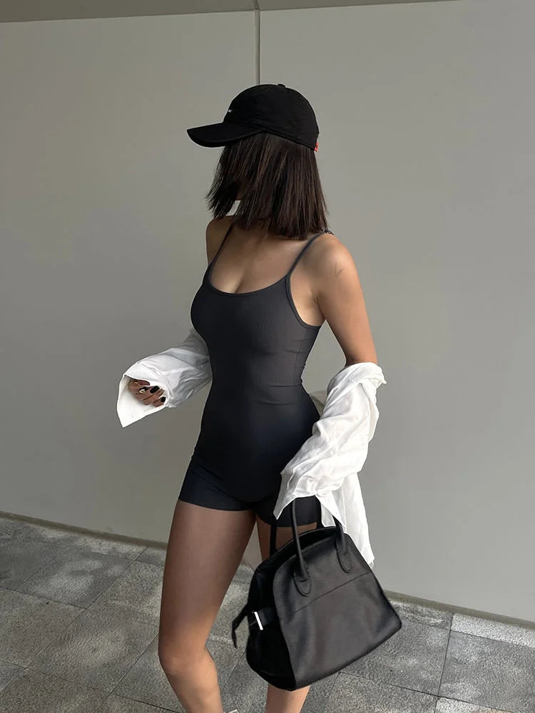 Sexy Solid Black Backless Tank Bodysuit Sleeveless Slim Fit Camisole Jumpsuit Bodycon Romper Summer Fashion