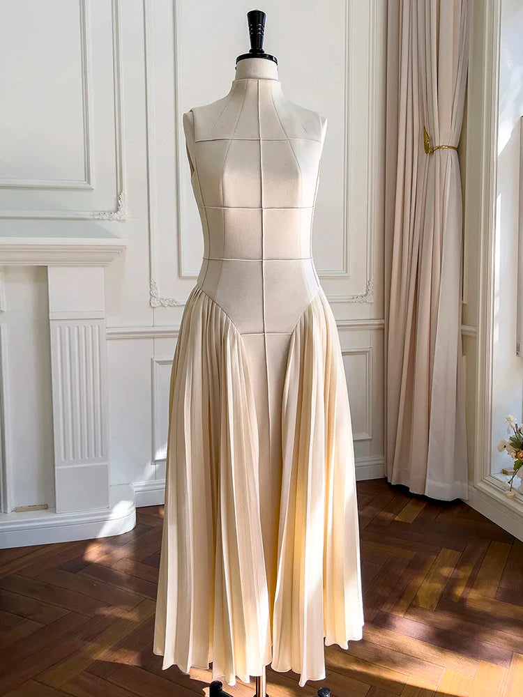 Elegant Square Collar Sleeveless High Waist Summer Dress