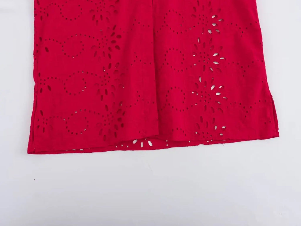 Women Casual Embroidered Hollow Single Breasted Lapel Shirt Top Long Sleeve Curved Hem Loose Fit Blouse