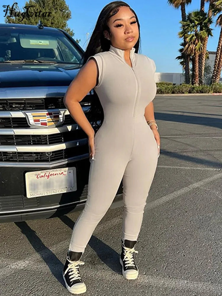 Women's Sleeveless Zipper Neck Sexy Bodycon Jumpsuit One Piece Stylish Summer Streetwear Party Gym Romper Overalls