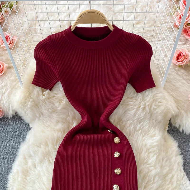 Black Knitted Bodycon Dress Slim Elastic Streetwear