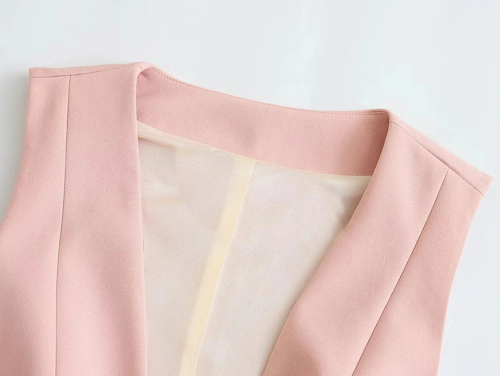 Casual Solid Color V Neck Sleeveless Single Breasted Vest With Elegant Mid Waist Wide Leg Pants Set