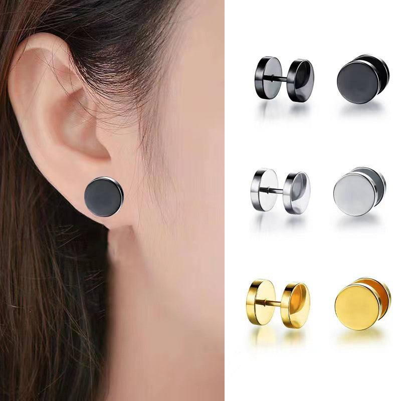 Unisex Black and Gold Stainless Steel Earrings for Punk Gothic Style Piercing Jewelry