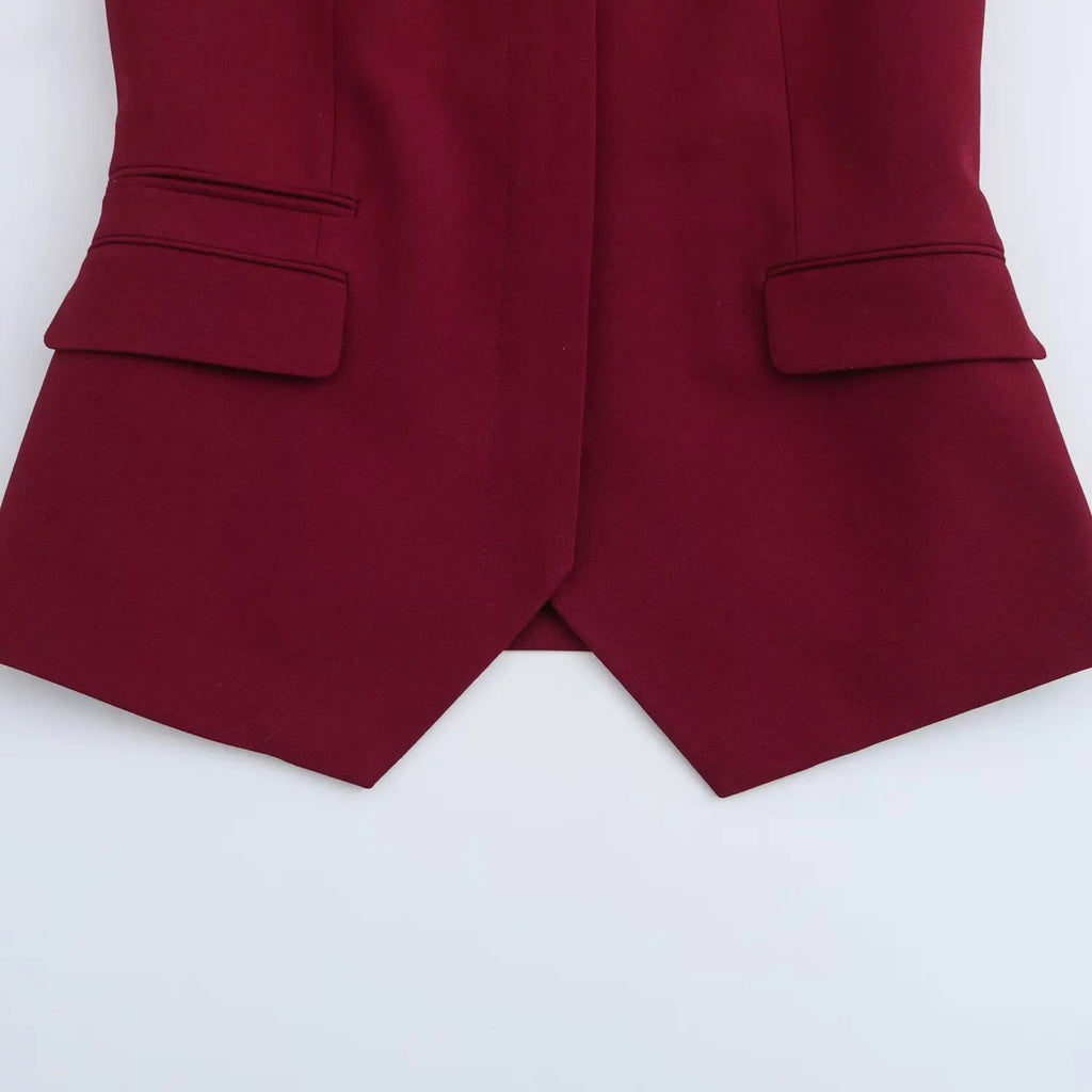 Women's V-neck Sleeveless Tank Top with Pocket and Solid Color Bellbottom Pants Set for Spring Fashion