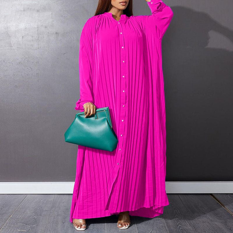 Plus Size Pleated Long Sleeve Dress For Autumn And Winter