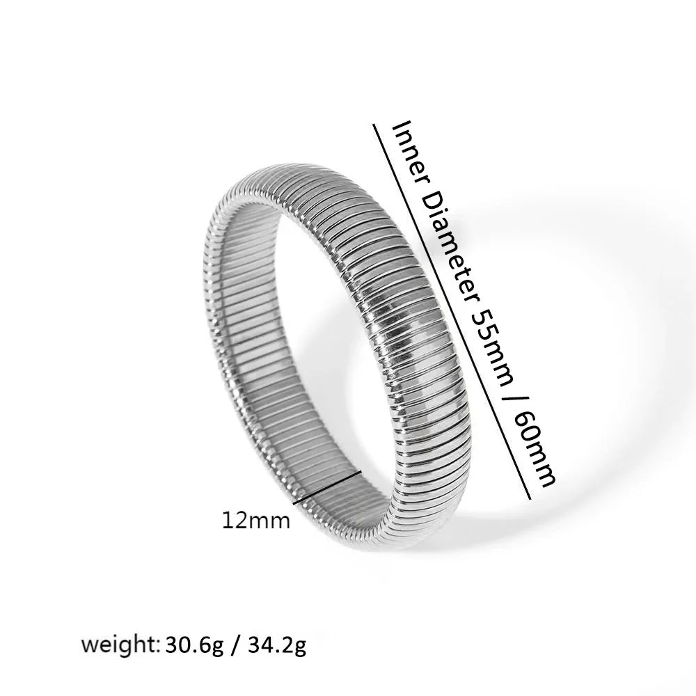 304L Stainless Steel Elastic Bracelet for Women with 18k Gold Plated Charm Wide Chunky Metal Spiral Bangle Waterproof Fashion Jewelry