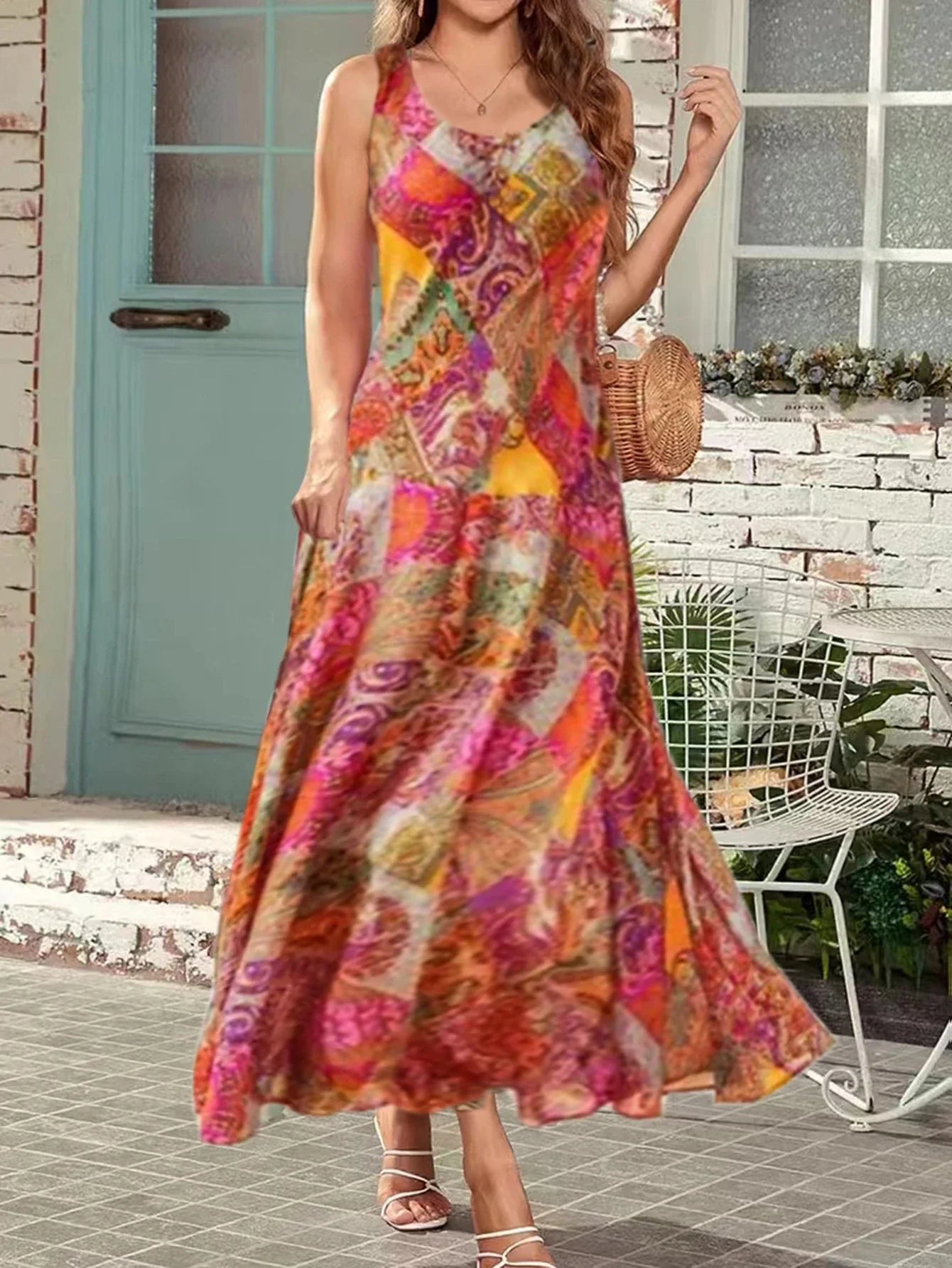 Boho Beach Dress With Print Tank Top For Summer Holiday