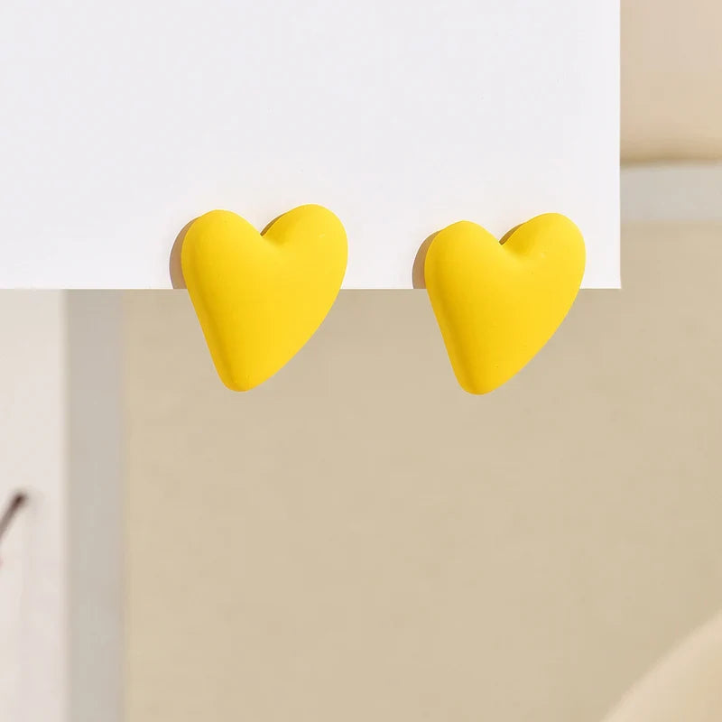 Korean Fashion Candy Color Acrylic Heart Earrings Geometric Love Design All-Match Ear Studs
