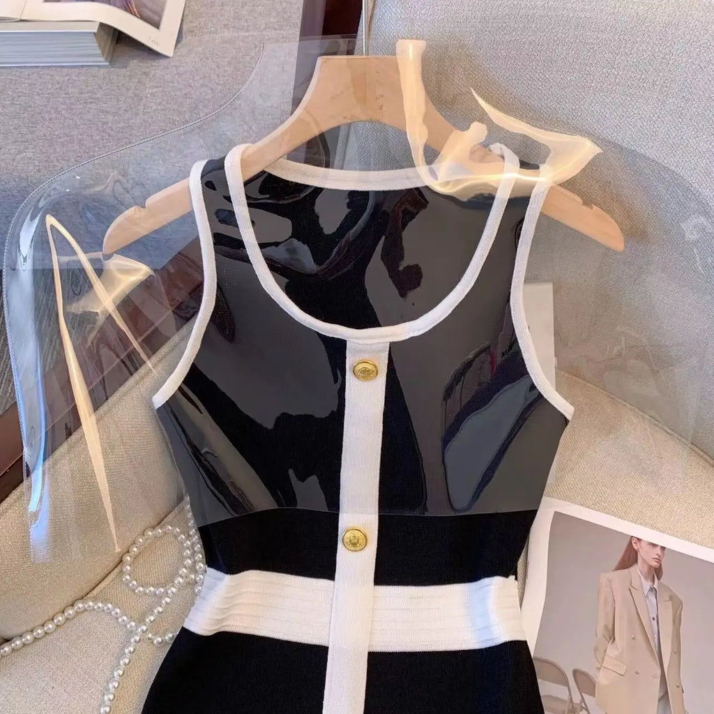 Women Knit Dress Sleeveless High Waist O Neck Mini Summer