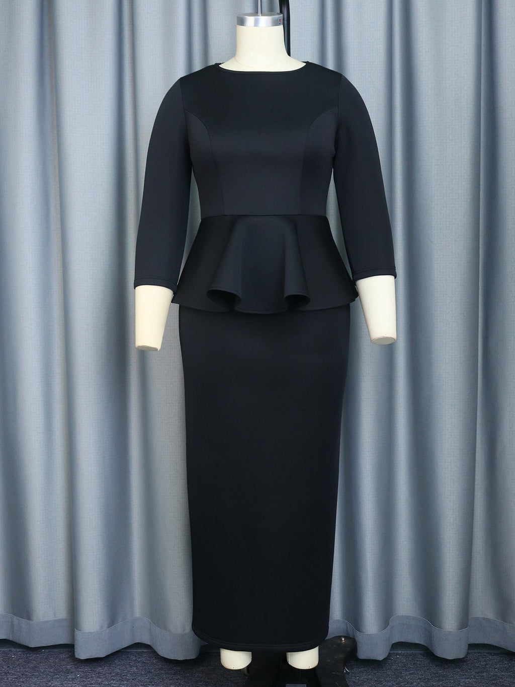 Black Ruffle Dress Three Quarter Sleeve Empire Waist Gown