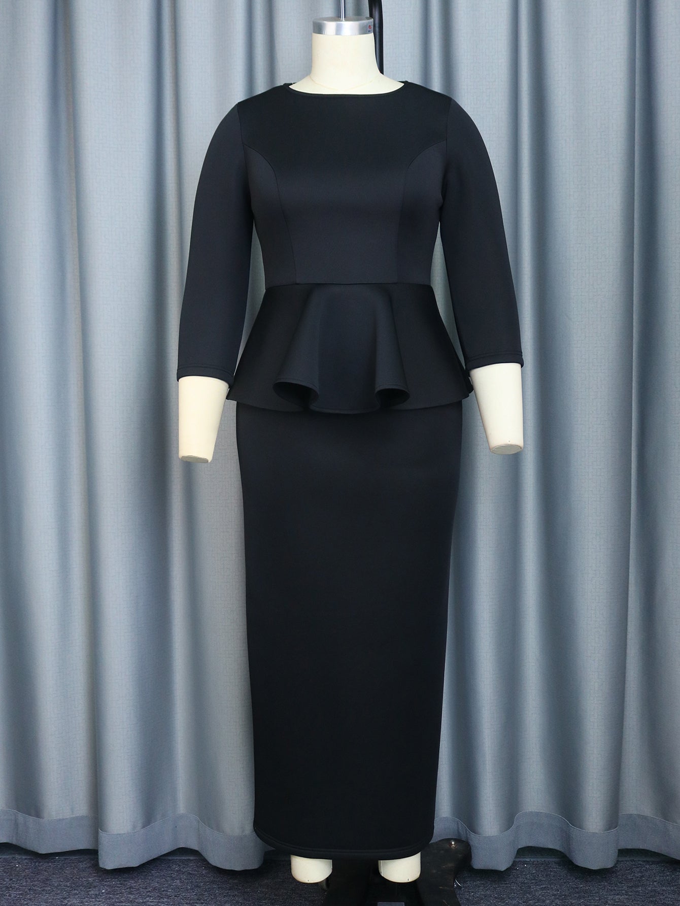Black Ruffle Dress Three Quarter Sleeve Empire Waist Gown